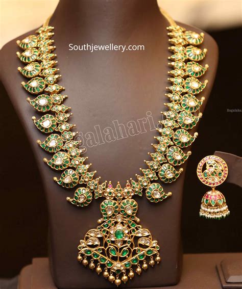 Emerald Polki Mango Haram Set Indian Jewellery Designs