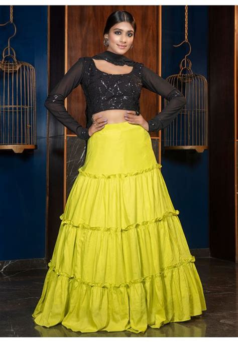 Neon Green Cotton Sequin Lehenga Choli Lehengas Designer Collection