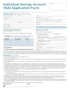 Fillable Online Isa Application Form Redmayne Bentley Fax Email