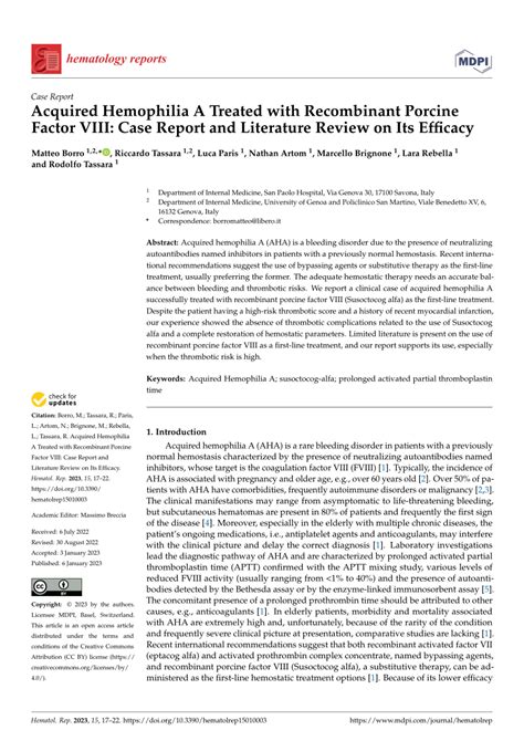 PDF Acquired Hemophilia A Treated With Recombinant Porcine Factor