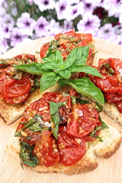 Scrumpdillyicious Slow Roasted Cherry Tomato And Basil Bruschetta