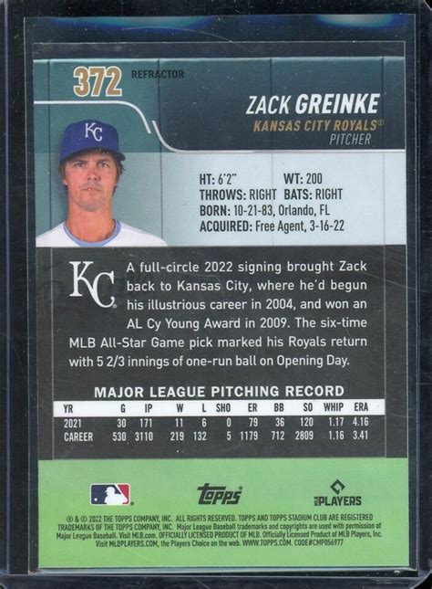 Topps Stadium Club Chrome Refractor Zack Greinke Ebay