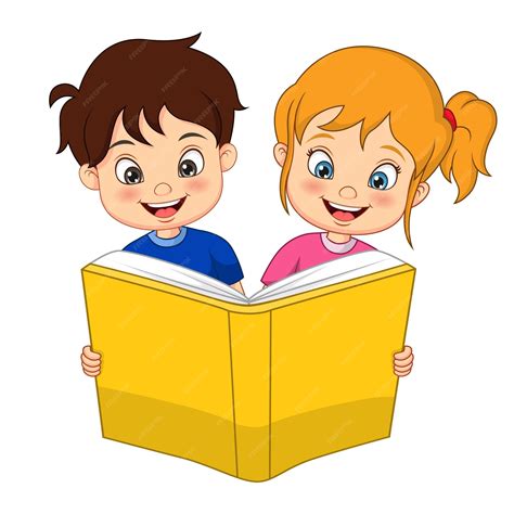 Lindo Niño Y Niña Leyendo Un Libro Juntos Vector Premium