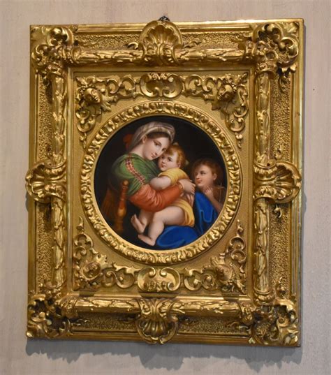 Porcelain Plaque Of The Madonna Della Sedia By Raphael