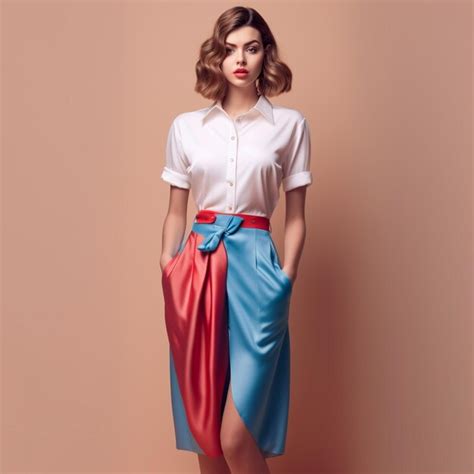 Premium Photo Arafed Woman In A White Shirt And Blue Skirt Posing For