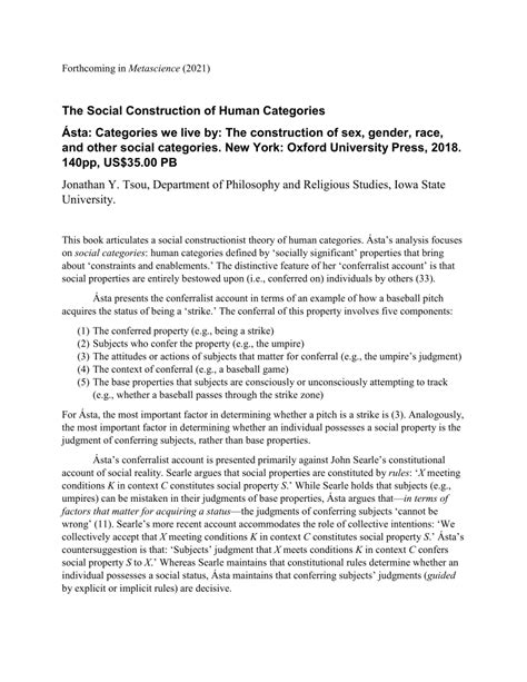 Pdf The Social Construction Of Human Categories Ásta Categories We