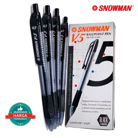 Jual Pulpen Ballpoint Snowman V5 Hitam 0 7 Mm 1 Pak Isi 12 Pcs