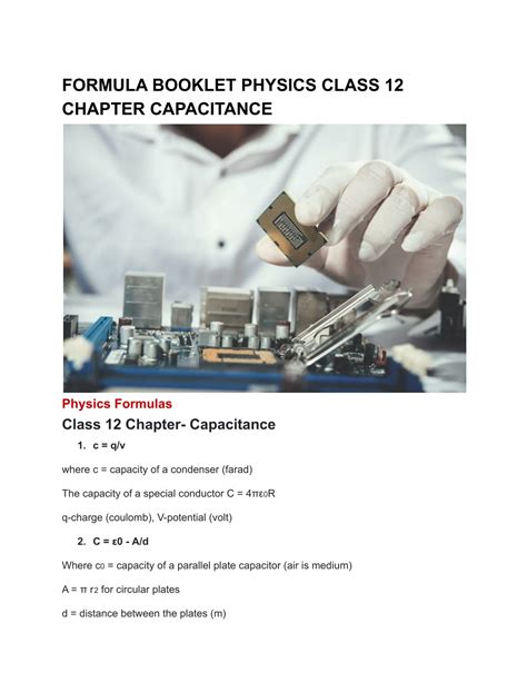 Ppt Formula Booklet Physics Class Chapter Capacitance Powerpoint