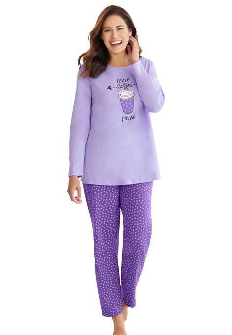 Dreams And Co Womens Plus Size Long Sleeve Knit Pj Set