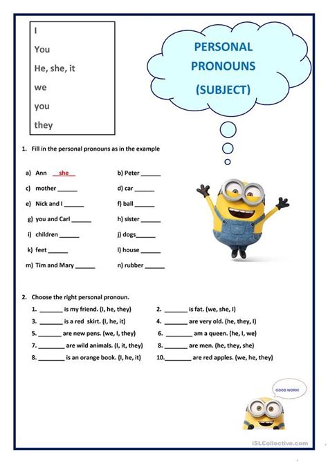 Personal Pronouns With Images English Esl Worksheets For Distance 1A3