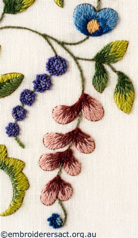 Flower Detail 3 From Jacobean Crewel Tree With Flowers Stitched By