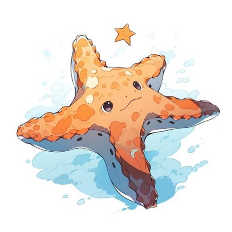 Estrela Do Mar Dos Desenhos Animados Um Rosto Feliz E Uma Cauda De