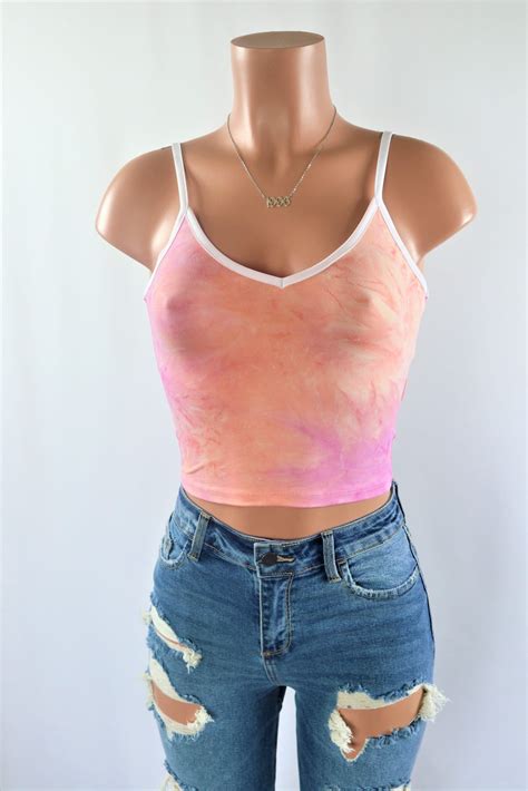 Emilia Tie Dye Top Pink Blush Tie Dye White Trim Crop Top