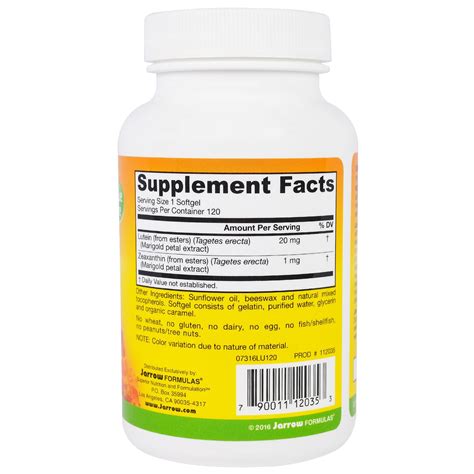 Buy Lutein 20 Mg 120 Softgels Jarrow Formulas Lutein