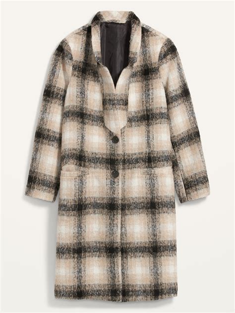 Oversized Soft Brushed Plaid Overcoat For Women Old Navy