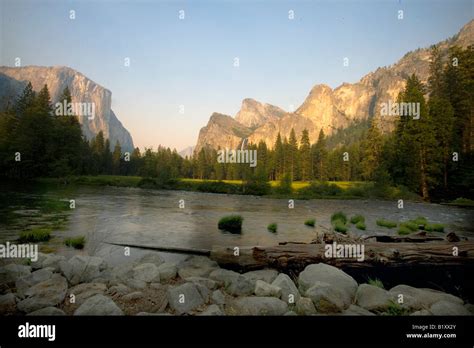 Valley View The Merced River Flows In Front Of El Capitan And Cathedral Rocks Yosemite