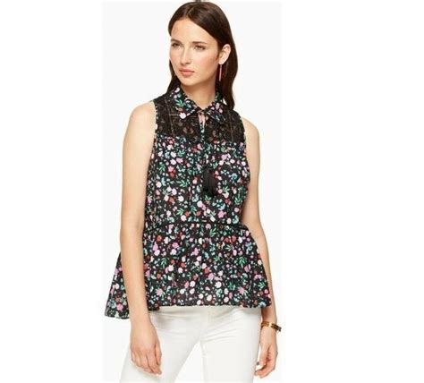 Kate Spade Spring Floral Cotton Silk Blouse Fashion Sleeveless Sleeveless Peplum Top