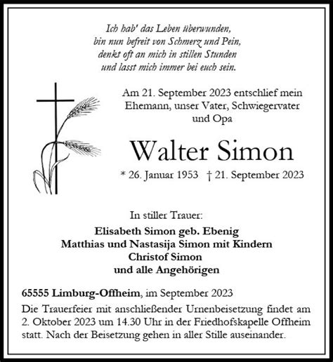 Traueranzeigen Von Walter Simon Vrm Trauerde