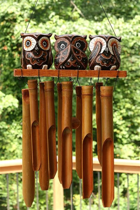 Amazon G6 COLLECTION Handmade Wooden Owl Bamboo Wind Chime Wood