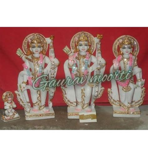 Multicolor Painted Lord Ram Darbar White Marble Statue For Worship