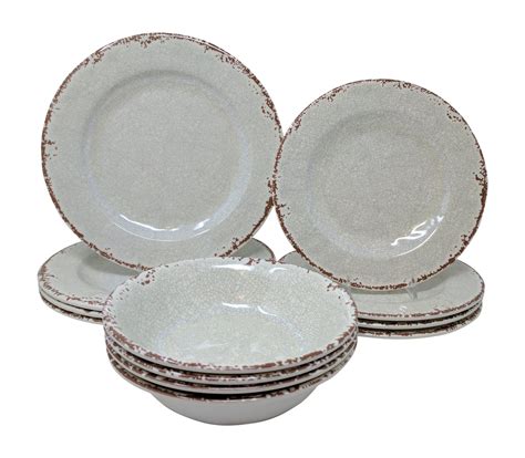 Giannas Home 12 Piece Rustic Farmhouse Melamine Dinnerware Set