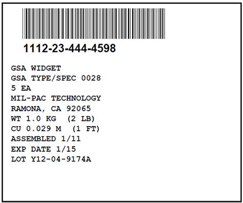Gsa Container Labels Fed Std 123h Gsa Barcodes Mil Pac