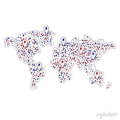 Mapa do mundo abstrato ponteiros feitos de pílulas médicas pinturas