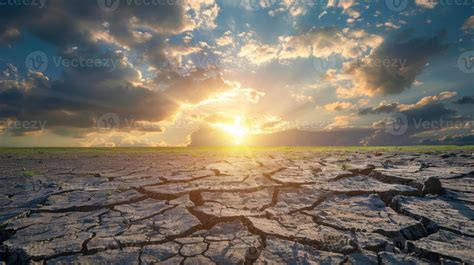 Cracked Earth In A Barren Field Under A Scorching Sun Drought Concept