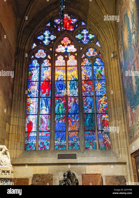 Stained Glass Window Inside St Vitus Cathedral Katedrála Sv Víta Prague Czech Republic