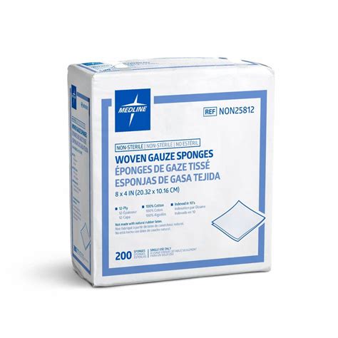 Medline Ns Woven Cotton Gauze Sponge 12ply 8x4 200ct