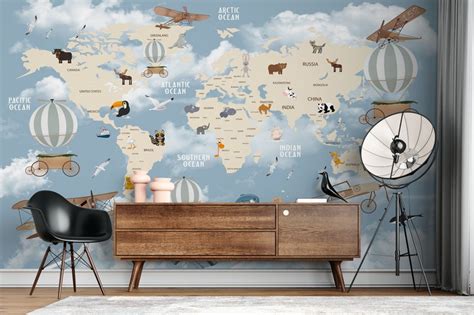 Air Plane Air Balloon World Map for Toddler Room and Kids or | Etsy