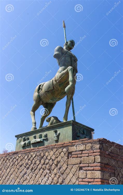 Stone Statue Of Centaur In Pompeii Italy Antique Culture Concept