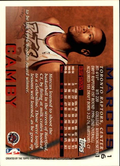 Topps Toronto Raptors Basketball Card Marcus Camby Rookie