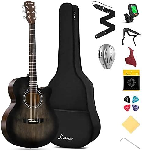 Winzz Guitare Acoustique Folk Noire Adulte D Butant Avec Sac