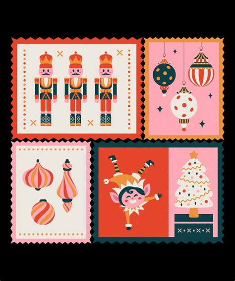 Christmas Stamps 2 In 2024 Christmas Illustration Christmas Stamps