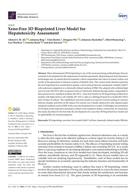 Pdf Xeno Free 3d Bioprinted Liver Model For Hepatotoxicity Assessment