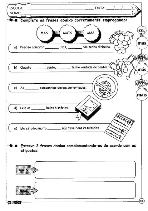 Blog Educação de Valor Atividades Uso do mas más e mais