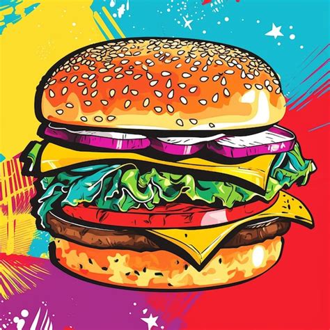 Pop Art Burger Vibrant Inspiration Premium Ai Generated Image