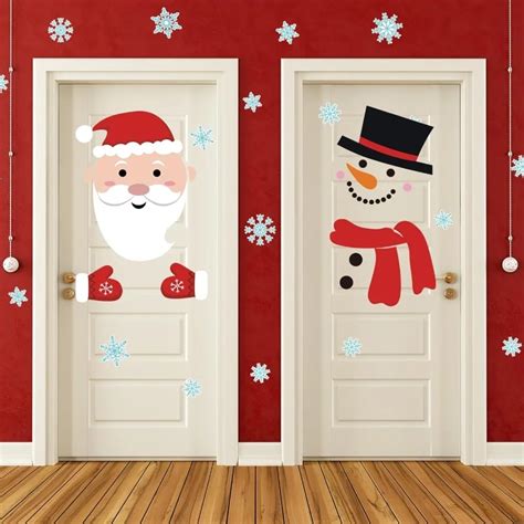 Pegatinas Navide As Para Puerta Calcoman As De Pap Noel Mu Eco De Nieve