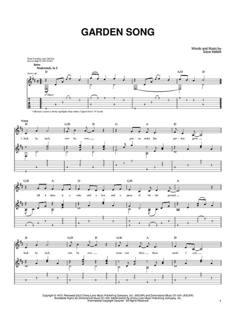 Garden Song" Sheet Music by John Denver for Guitar Tab - Sheet Music Now