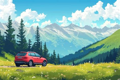 Premium Photo Car Parked On Side Of The Road In High Mountains Panorama