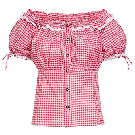 Carmenbluse Rosa Wei Kariert Gr E Trachtendirndl De