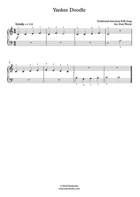 Yankee Doodle Traditional Piano Sheet Music