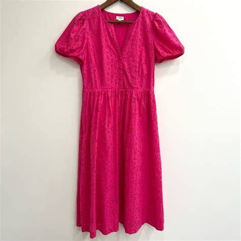 J Crew Factory Dresses J Crew Factory Hot Pink Eyelet Puff Sleeve