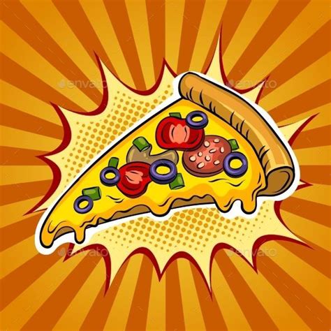 Slice Of Pizza Pop Art Retro Vector Illustration Color Background Co