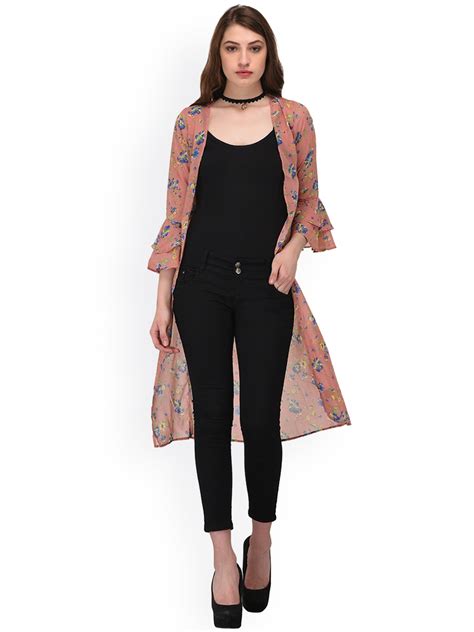 Buy Purys Women Peach Coloured Printed Open Front Shrug Shrug For