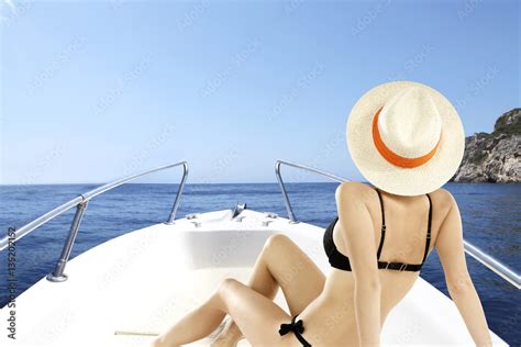 Woman In Bikini On Boat Stock Photo Adobe Stock