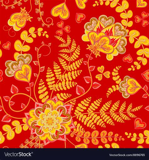 Pattern on red background with chinese flowers Vector Image