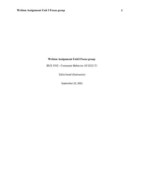 Written Assignment Unit A Focus Group Written Assignment Unit