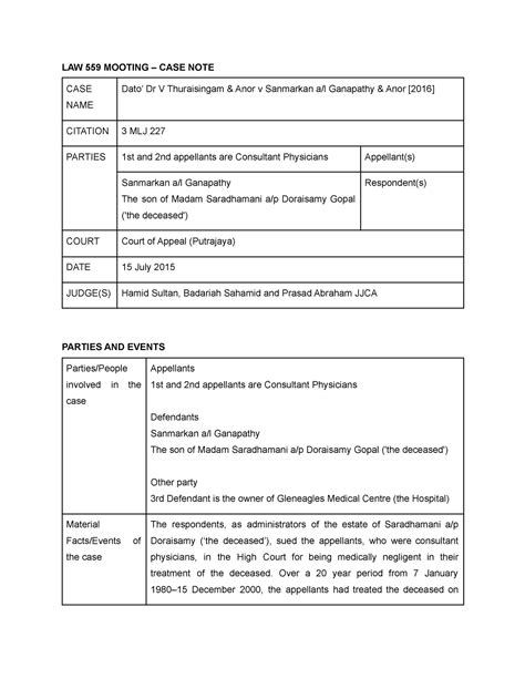 Mooting CASE NOTE LAW 559 MOOTING CASE NOTE CASE NAME Dato9 Dr V